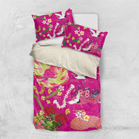 Hawaiian and Japanese Culture Together Bedding Set Kakau Tribal Pattern and Irezumi Art Pink Color