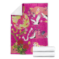 Hawaiian and Japanese Culture Together Blanket Kakau Tribal Pattern and Irezumi Art Pink Color