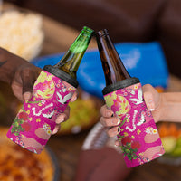 Hawaiian and Japanese Culture Together 4 in 1 Can Cooler Tumbler Kakau Tribal Pattern and Irezumi Art Pink Color