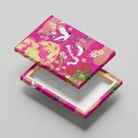 Hawaiian and Japanese Culture Together Canvas Wall Art Kakau Tribal Pattern and Irezumi Art Pink Color