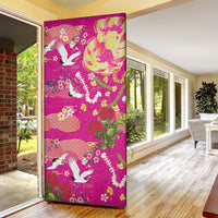 Hawaiian and Japanese Culture Together Door Cover Kakau Tribal Pattern and Irezumi Art Pink Color