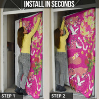 Hawaiian and Japanese Culture Together Door Cover Kakau Tribal Pattern and Irezumi Art Pink Color