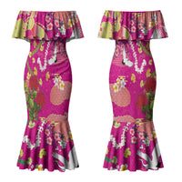 Hawaiian and Japanese Culture Together Family Matching Mermaid Dress and Hawaiian Shirt Kakau Tribal Pattern and Irezumi Art Pink Color