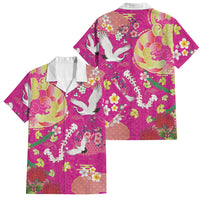 Hawaiian and Japanese Culture Together Family Matching Puletasi and Hawaiian Shirt Kakau Tribal Pattern and Irezumi Art Pink Color
