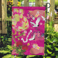Hawaiian and Japanese Culture Together Garden Flag Kakau Tribal Pattern and Irezumi Art Pink Color