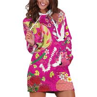 Hawaiian and Japanese Culture Together Hoodie Dress Kakau Tribal Pattern and Irezumi Art Pink Color