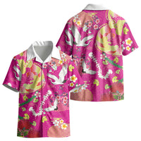 Hawaiian and Japanese Culture Together Kid Hawaiian Shirt Kakau Tribal Pattern and Irezumi Art Pink Color