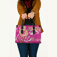 Hawaiian and Japanese Culture Together Leather Bag Kakau Tribal Pattern and Irezumi Art Pink Color