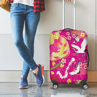 Hawaiian and Japanese Culture Together Luggage Cover Kakau Tribal Pattern and Irezumi Art Pink Color