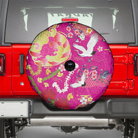 Hawaiian and Japanese Culture Together Spare Tire Cover Kakau Tribal Pattern and Irezumi Art Pink Color
