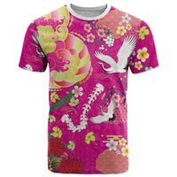 Hawaiian and Japanese Culture Together T Shirt Kakau Tribal Pattern and Irezumi Art Pink Color