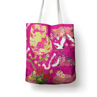 Hawaiian and Japanese Culture Together Tote Bag Kakau Tribal Pattern and Irezumi Art Pink Color