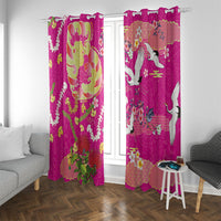 Hawaiian and Japanese Culture Together Window Curtain Kakau Tribal Pattern and Irezumi Art Pink Color