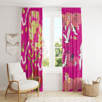 Hawaiian and Japanese Culture Together Window Curtain Kakau Tribal Pattern and Irezumi Art Pink Color