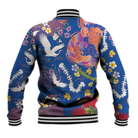 Hawaiian and Japanese Culture Together Baseball Jacket Kakau Tribal Pattern and Irezumi Art Blue Color