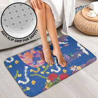 Hawaiian and Japanese Culture Together Bathroom Set Kakau Tribal Pattern and Irezumi Art Blue Color