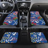 Hawaiian and Japanese Culture Together Car Mats Kakau Tribal Pattern and Irezumi Art Blue Color