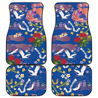 Hawaiian and Japanese Culture Together Car Mats Kakau Tribal Pattern and Irezumi Art Blue Color
