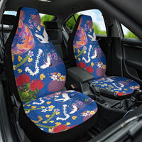 Hawaiian and Japanese Culture Together Car Seat Cover Kakau Tribal Pattern and Irezumi Art Blue Color