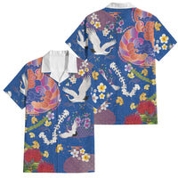 Hawaiian and Japanese Culture Together Family Matching Long Sleeve Bodycon Dress and Hawaiian Shirt Kakau Tribal Pattern and Irezumi Art Blue Color
