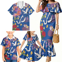 Hawaiian and Japanese Culture Together Family Matching Mermaid Dress and Hawaiian Shirt Kakau Tribal Pattern and Irezumi Art Blue Color