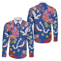 Hawaiian and Japanese Culture Together Family Matching Puletasi and Hawaiian Shirt Kakau Tribal Pattern and Irezumi Art Blue Color
