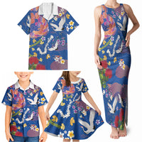 Hawaiian and Japanese Culture Together Family Matching Tank Maxi Dress and Hawaiian Shirt Kakau Tribal Pattern and Irezumi Art Blue Color