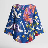 Hawaiian and Japanese Culture Together Kimono Sleeve Blouse Kakau Tribal Pattern and Irezumi Art Blue Color