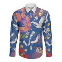 Hawaiian and Japanese Culture Together Long Sleeve Button Shirt Kakau Tribal Pattern and Irezumi Art Blue Color LT03 Unisex Blue - Polynesian Pride