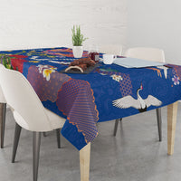 Hawaiian and Japanese Culture Together Tablecloth Kakau Tribal Pattern and Irezumi Art Blue Color