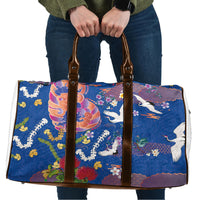 Hawaiian and Japanese Culture Together Travel Bag Kakau Tribal Pattern and Irezumi Art Blue Color