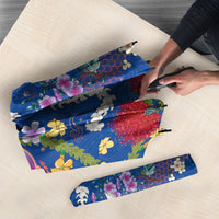 Hawaiian and Japanese Culture Together Umbrella Kakau Tribal Pattern and Irezumi Art Blue Color