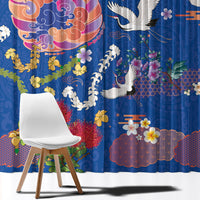 Hawaiian and Japanese Culture Together Window Curtain Kakau Tribal Pattern and Irezumi Art Blue Color