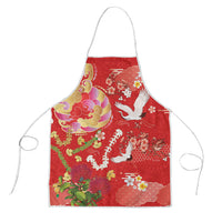 Hawaiian and Japanese Culture Together Apron Kakau Tribal Pattern and Irezumi Art Red Color