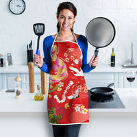 Hawaiian and Japanese Culture Together Apron Kakau Tribal Pattern and Irezumi Art Red Color