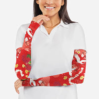 Hawaiian and Japanese Culture Together Arm Sleeves Kakau Tribal Pattern and Irezumi Art Red Color