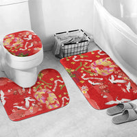 Hawaiian and Japanese Culture Together Bathroom Set Kakau Tribal Pattern and Irezumi Art Red Color