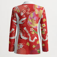 Hawaiian and Japanese Culture Together Blazer Kakau Tribal Pattern and Irezumi Art Red Color
