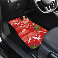 Hawaiian and Japanese Culture Together Car Mats Kakau Tribal Pattern and Irezumi Art Red Color