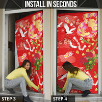 Hawaiian and Japanese Culture Together Door Cover Kakau Tribal Pattern and Irezumi Art Red Color