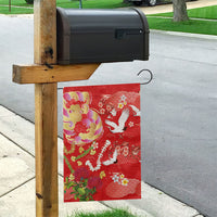 Hawaiian and Japanese Culture Together Garden Flag Kakau Tribal Pattern and Irezumi Art Red Color