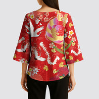 Hawaiian and Japanese Culture Together Kimono Sleeve Blouse Kakau Tribal Pattern and Irezumi Art Red Color