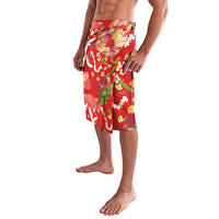 Hawaiian and Japanese Culture Together Lavalava Kakau Tribal Pattern and Irezumi Art Red Color