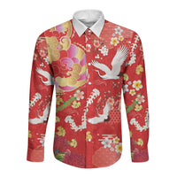 Hawaiian and Japanese Culture Together Long Sleeve Button Shirt Kakau Tribal Pattern and Irezumi Art Red Color LT03 Unisex Red - Polynesian Pride