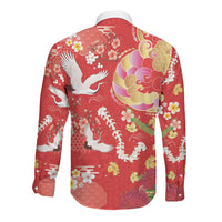 Hawaiian and Japanese Culture Together Long Sleeve Button Shirt Kakau Tribal Pattern and Irezumi Art Red Color LT03 - Polynesian Pride