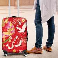 Hawaiian and Japanese Culture Together Luggage Cover Kakau Tribal Pattern and Irezumi Art Red Color