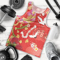 Hawaiian and Japanese Culture Together Men Tank Top Kakau Tribal Pattern and Irezumi Art Red Color