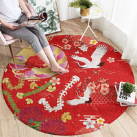 Hawaiian and Japanese Culture Together Round Carpet Kakau Tribal Pattern and Irezumi Art Red Color