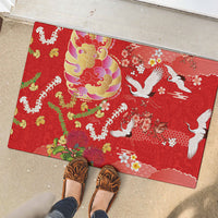 Hawaiian and Japanese Culture Together Rubber Doormat Kakau Tribal Pattern and Irezumi Art Red Color