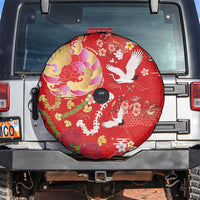 Hawaiian and Japanese Culture Together Spare Tire Cover Kakau Tribal Pattern and Irezumi Art Red Color
